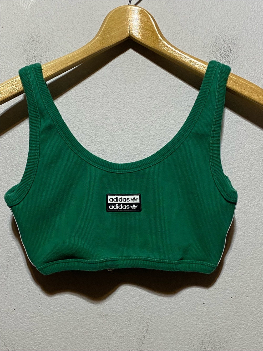 Adidas Original Tape Bra Green Side Logo Stripe Medium Ribbed